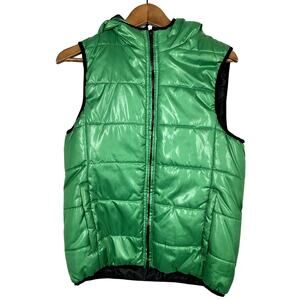 Aeropostale Puffer Vest Sleeveless Jacket Green Hooded BLack S